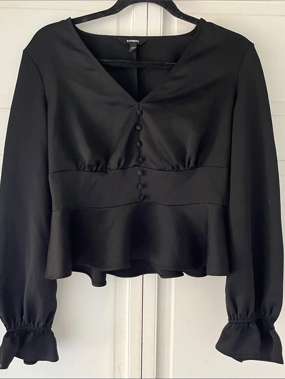 Express Black Peplum Button-Front Long Sleeve Blouse